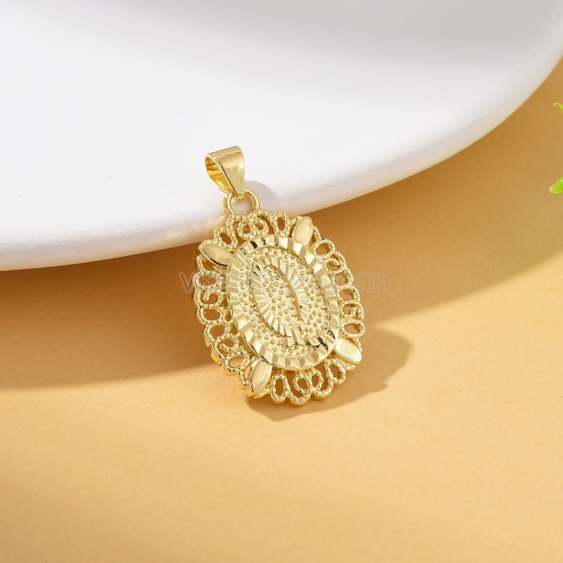 A-Z English Letters Gold Color Plated Brass Oval Charm Pendants, Approx 18x29mm, Sell by Piece