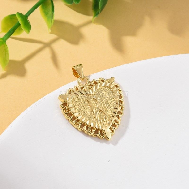 A-Z English Letters Gold Color Plated Brass Heart Shaped Charm Pendants, Approx 22x28mm, Sell by Piece