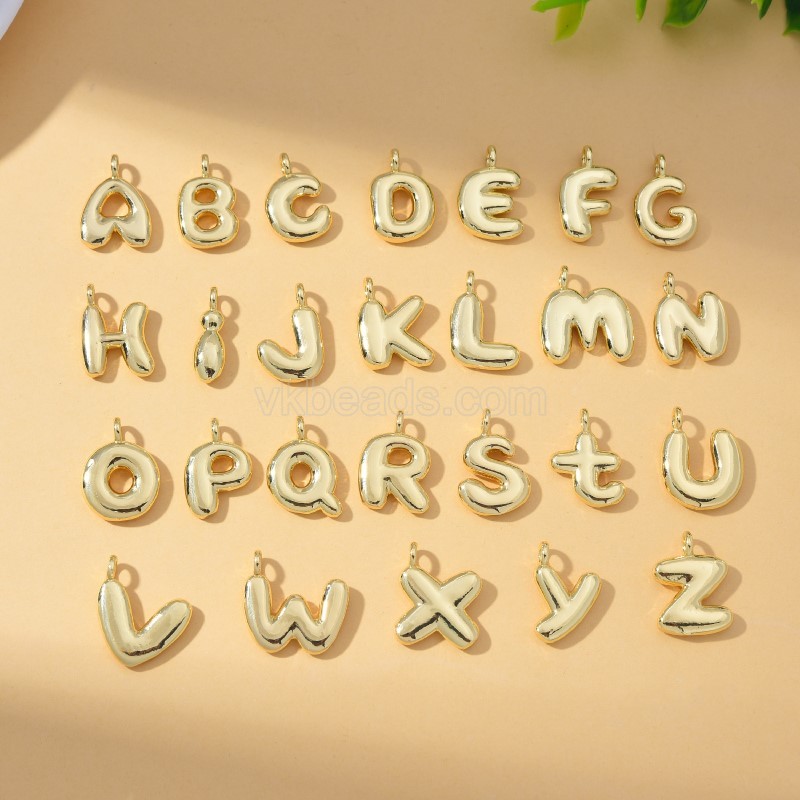 A-Z English Letters Gold Color Plated Brass Charm Pendants, Approx 12x17mm, Sell by Piece
