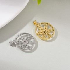 Evil Eye Pattern Brass Flat Round Charm Pendants, Micro Pave White Cubic Zirconia, Approx 21x28mm, Sell by Piece