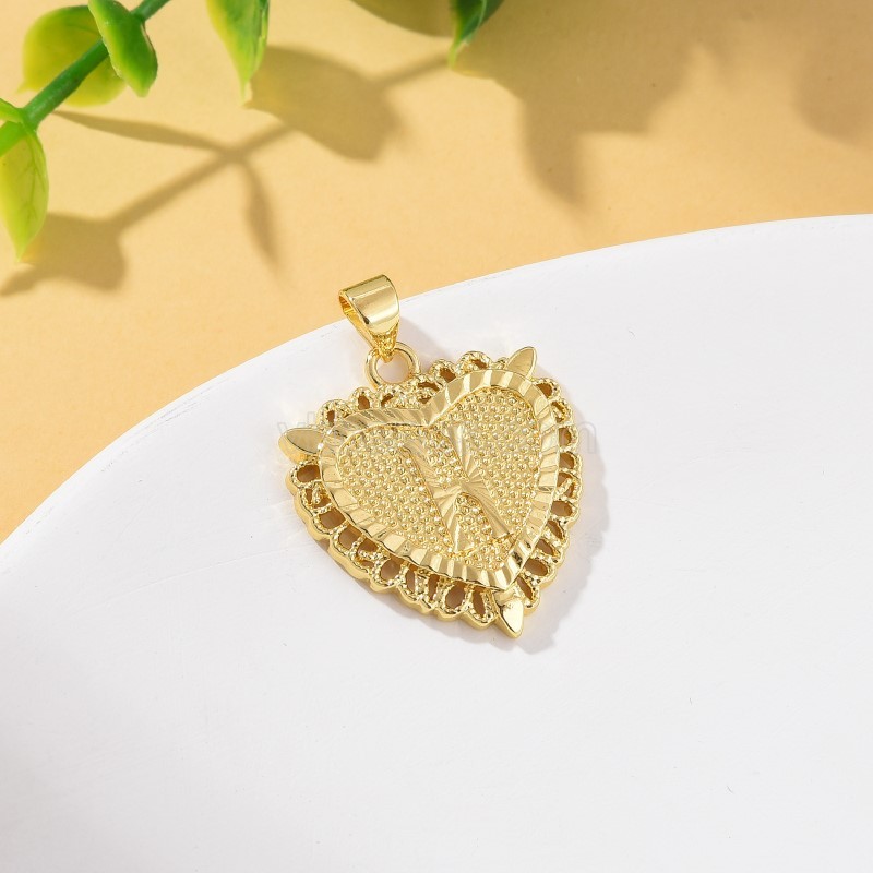 A-Z English Letters Gold Color Plated Brass Heart Shaped Charm Pendants, Approx 22x28mm, Sell by Piece