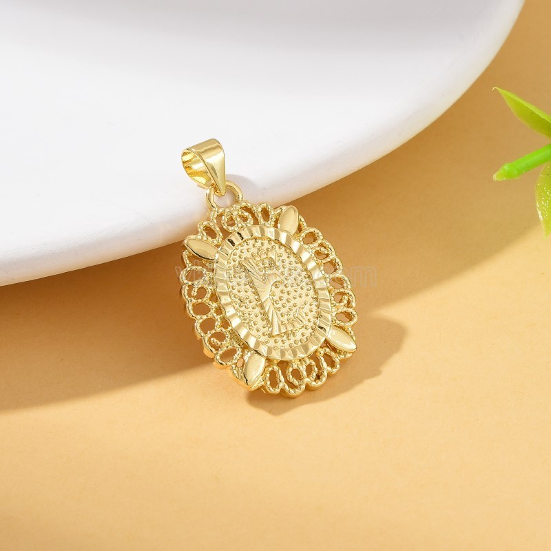 A-Z English Letters Gold Color Plated Brass Oval Charm Pendants, Approx 18x29mm, Sell by Piece