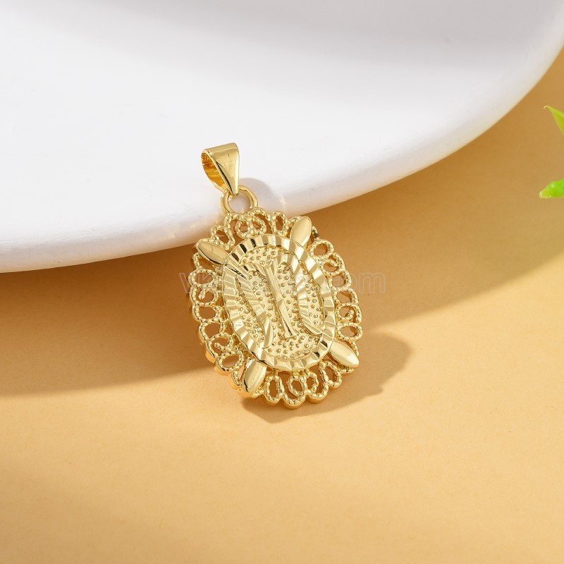 A-Z English Letters Gold Color Plated Brass Oval Charm Pendants, Approx 18x29mm, Sell by Piece