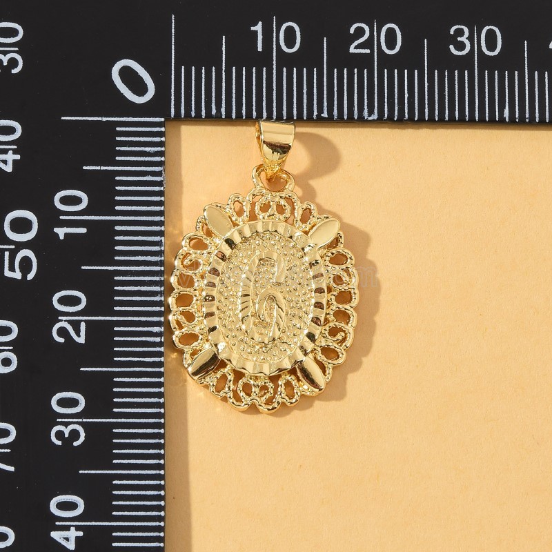 A-Z English Letters Gold Color Plated Brass Oval Charm Pendants, Approx 18x29mm, Sell by Piece