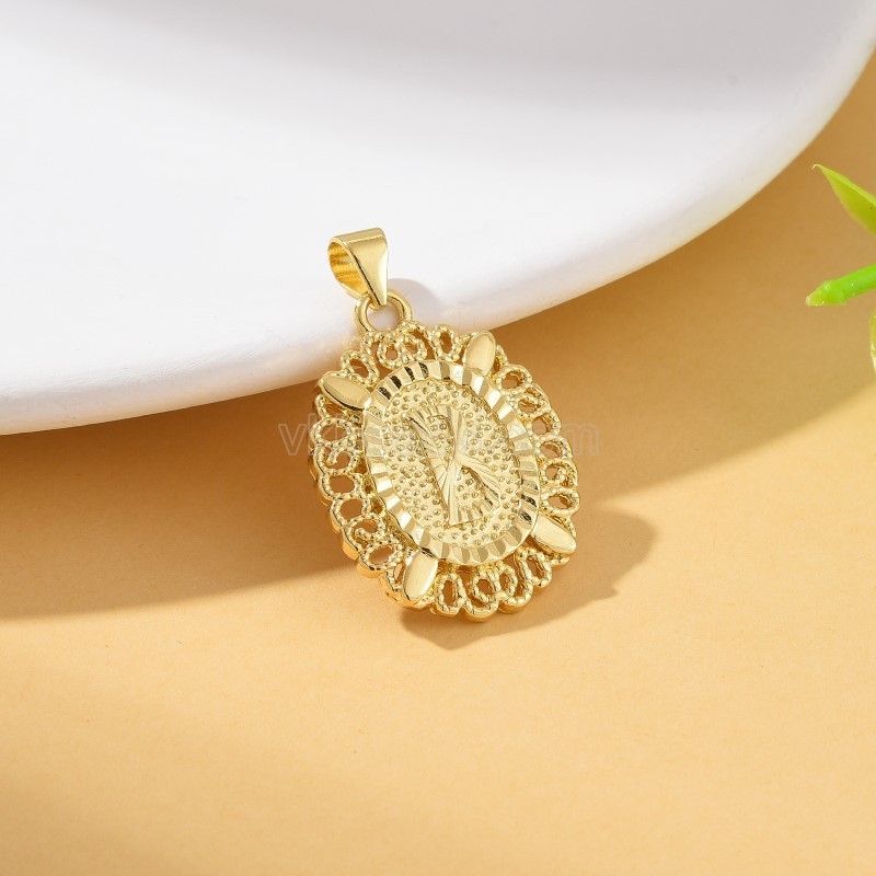 A-Z English Letters Gold Color Plated Brass Oval Charm Pendants, Approx 18x29mm, Sell by Piece
