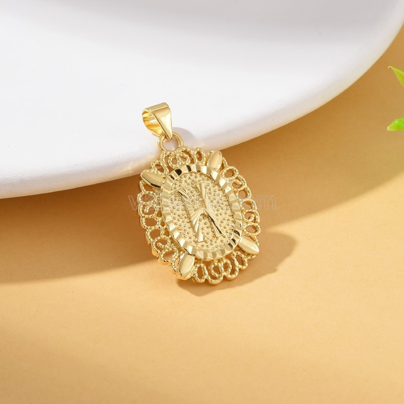 A-Z English Letters Gold Color Plated Brass Oval Charm Pendants, Approx 18x29mm, Sell by Piece