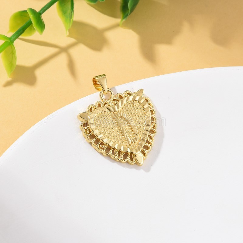 A-Z English Letters Gold Color Plated Brass Heart Shaped Charm Pendants, Approx 22x28mm, Sell by Piece