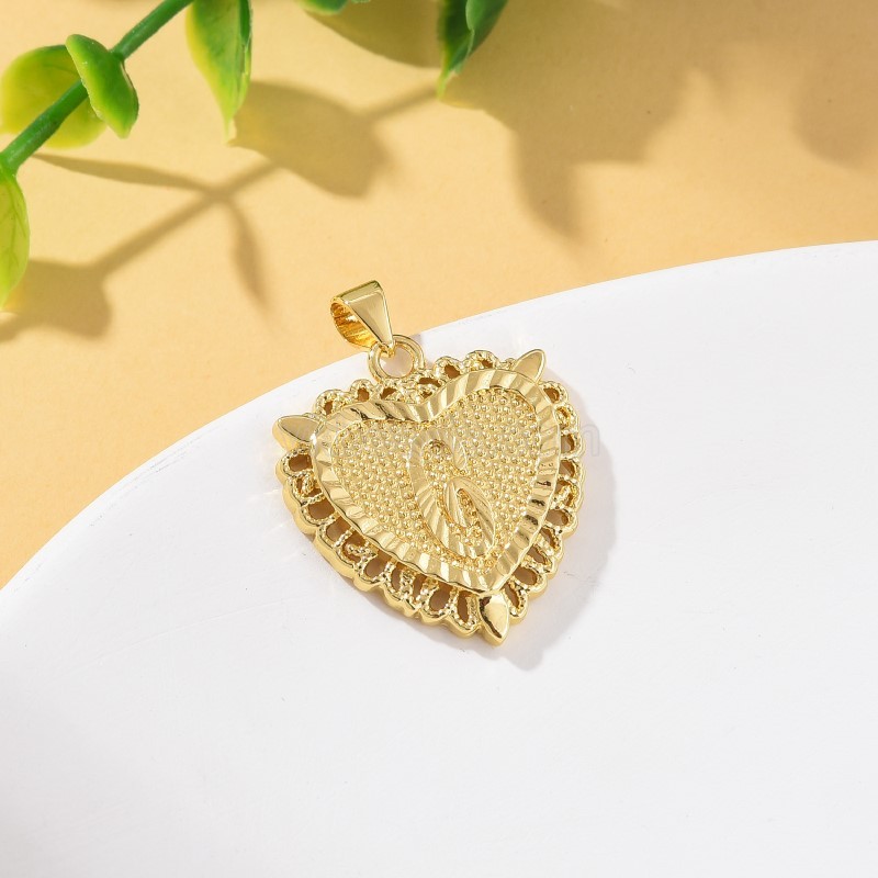 A-Z English Letters Gold Color Plated Brass Heart Shaped Charm Pendants, Approx 22x28mm, Sell by Piece