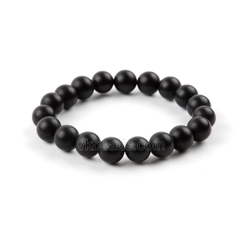 Black Agate Matte Round Beads Stretchy Bracelets, Approx 10mm, Sell by Piece