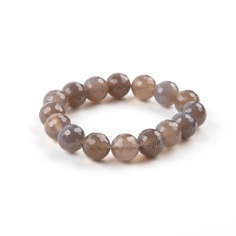 Grey Agate Faceted Round Beads Stretchy Bracelets, Approx 12mm, Sell by Piece