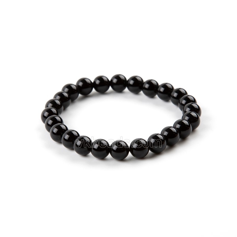 Black Agate Smooth Round Beads Stretchy Bracelets, Approx 8mm, Sell by Piece