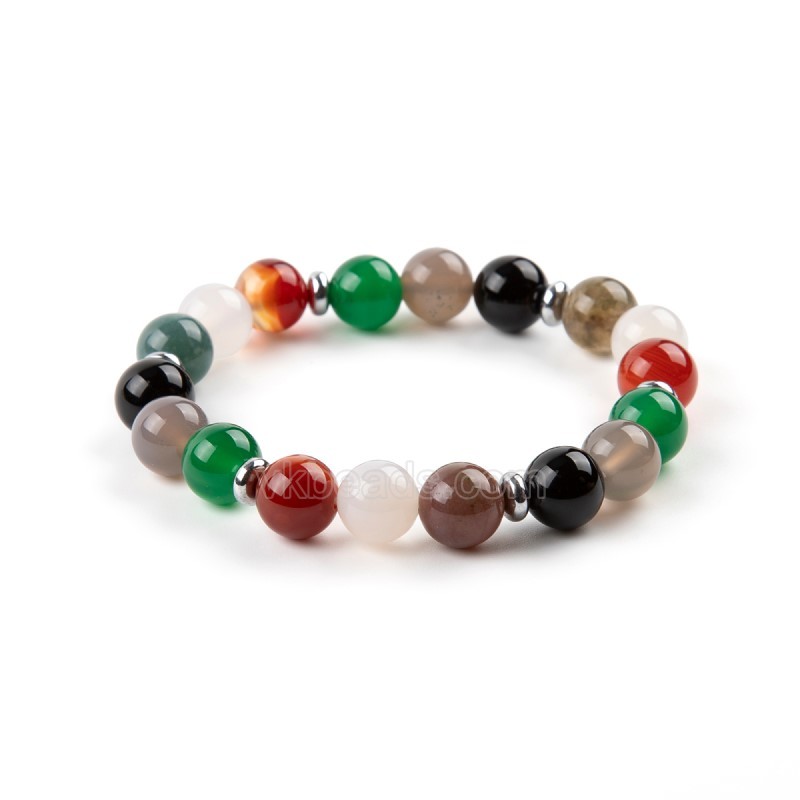 Multicolor Agate Smooth Round Beads Stretchy Bracelets, Approx 10mm, Sell by Piece
