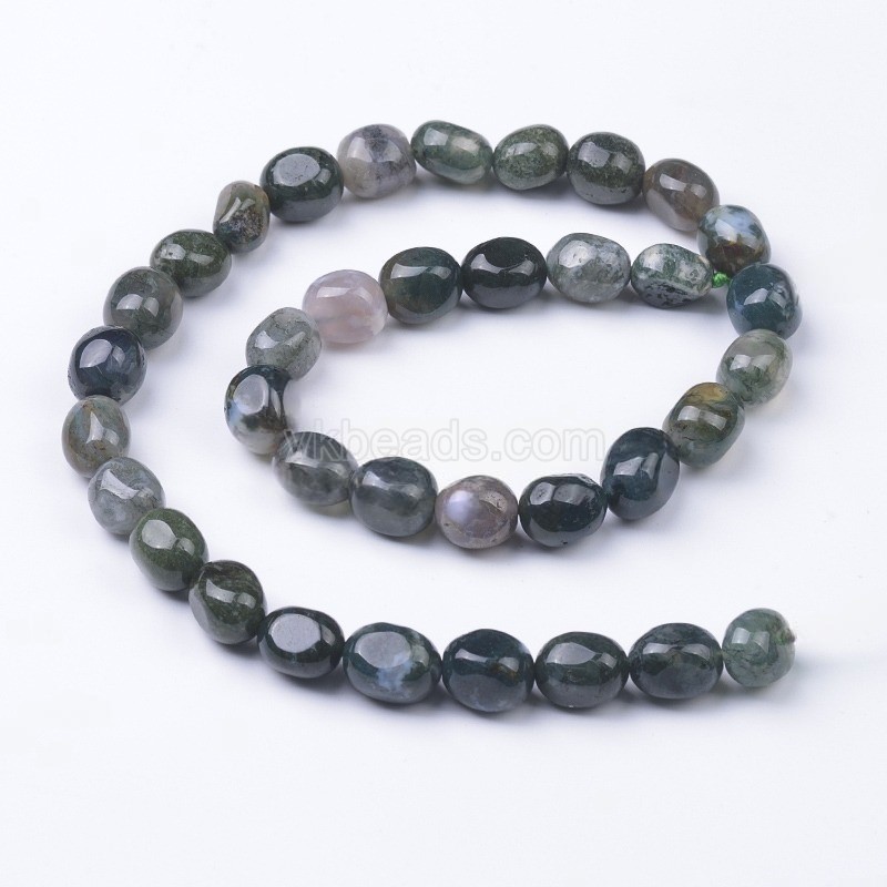 Moss Agate Smooth Nuggets Beads Strands, Approx 6x8-8x10mm, 38cm/strand