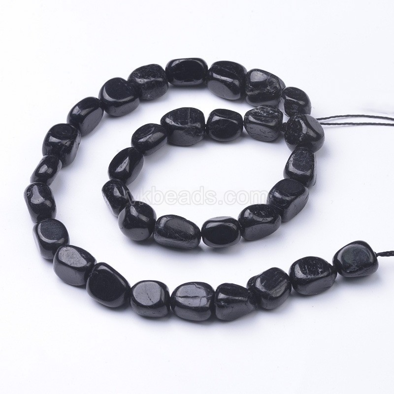 Black Tourmaline Smooth Nuggets, Approx 8x10-10x12mm, 38cm/strand