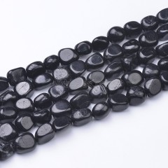 Black Tourmaline Smooth Nuggets, Approx 8x10-10x12mm, 38cm/strand