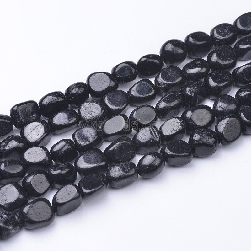Black Tourmaline Smooth Nuggets, Approx 8x10-10x12mm, 38cm/strand
