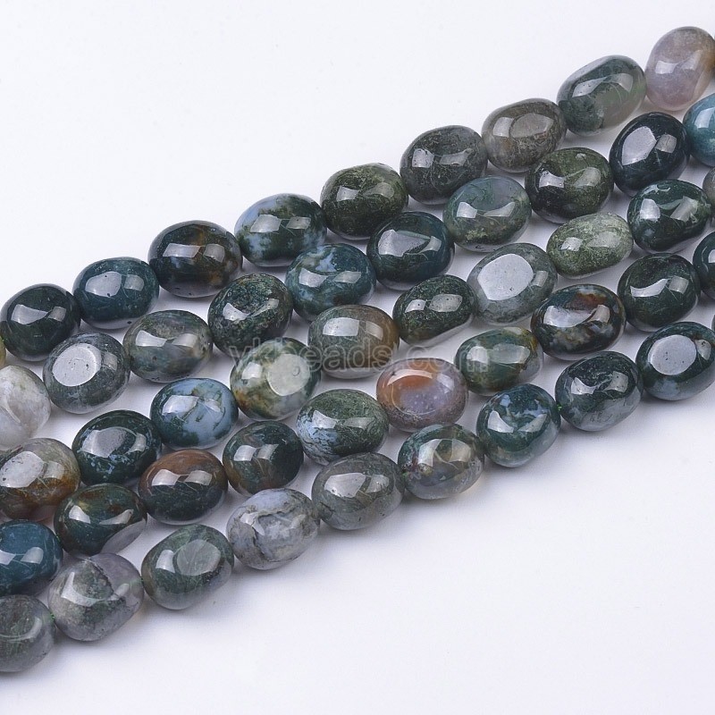 Moss Agate Smooth Nuggets Beads Strands, Approx 6x8-8x10mm, 38cm/strand