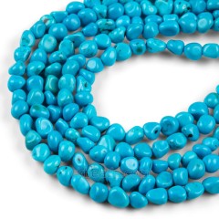 Blue Magnesite Turquoise Through-drilled Nuggets Beads Strands, Approx 5-6~6-7mm, 38cm/strand
