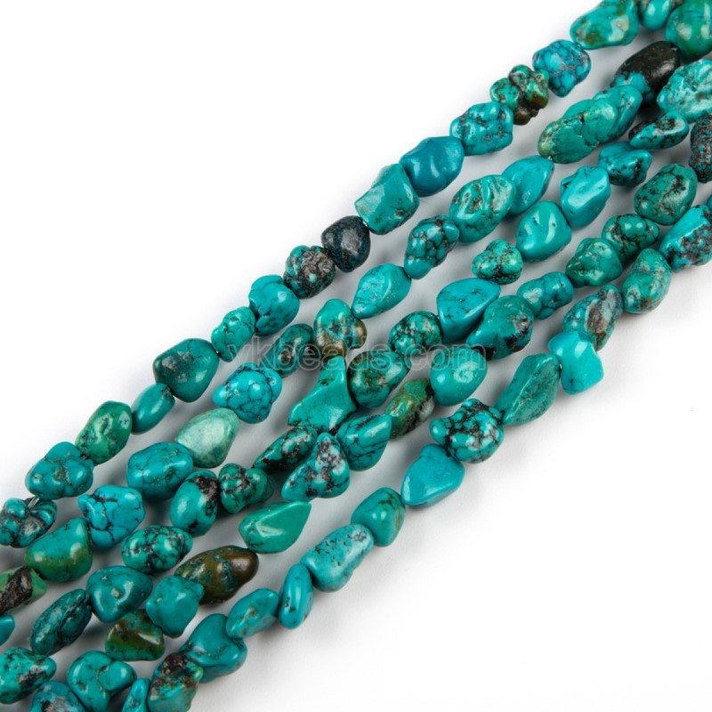 Natural Hubei Turquoise Through-drilled Nuggets Beads Strands, Approx 6-8mm, 38cm/strand