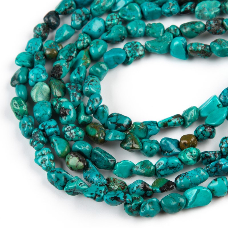 Natural Hubei Turquoise Through-drilled Nuggets Beads Strands, Approx 6-8mm, 38cm/strand