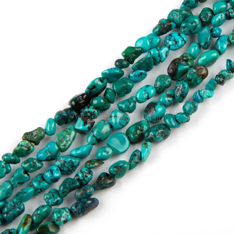 Natural Hubei Turquoise Through-drilled Nuggets Beads Strands, Approx 4-5mm, 38cm/strand