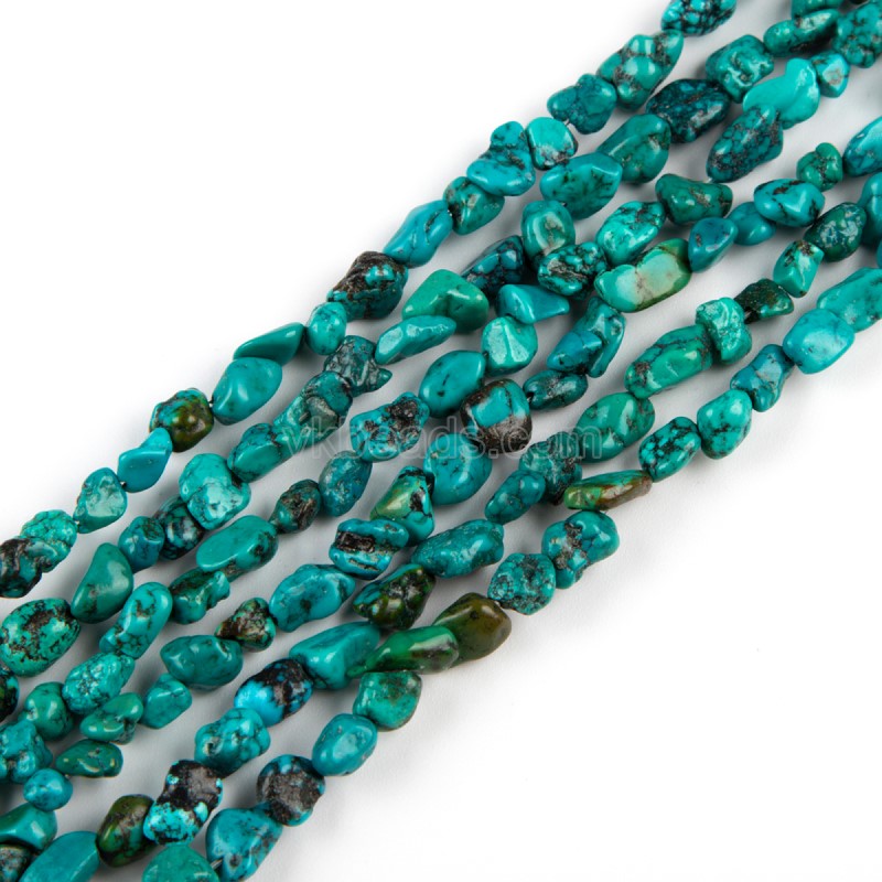 Natural Hubei turquoise through-drilled nugget beads 5-6mm strand