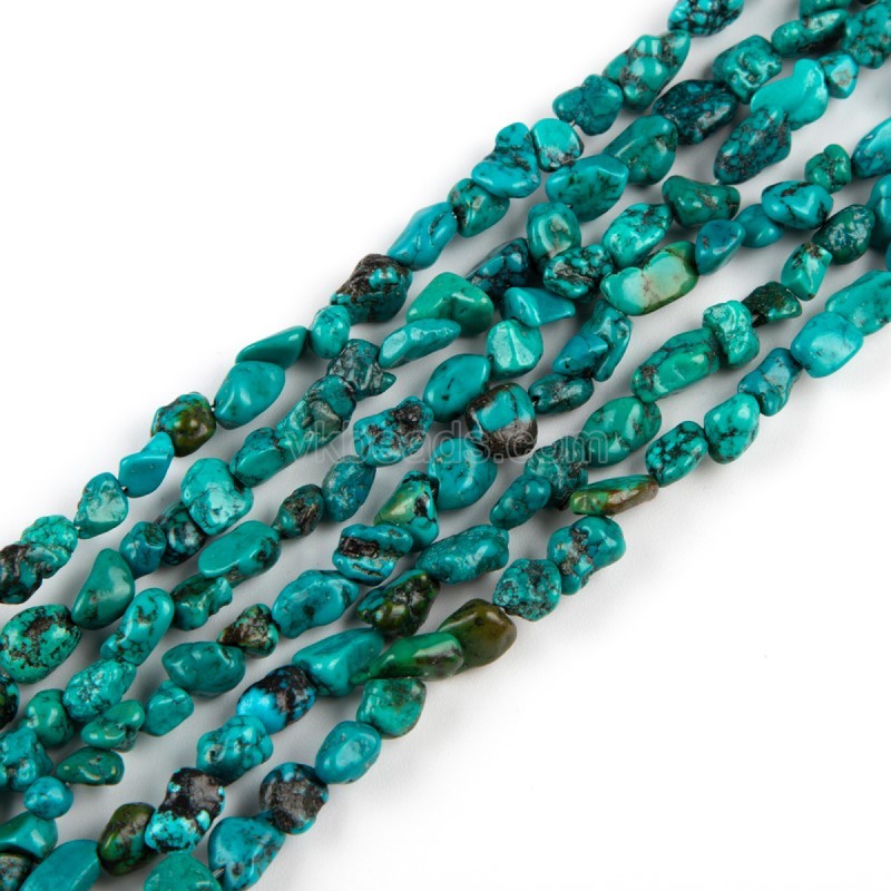 Natural Hubei Turquoise Through-drilled Nuggets Beads Strands, Approx 5-6mm, 38cm/strand