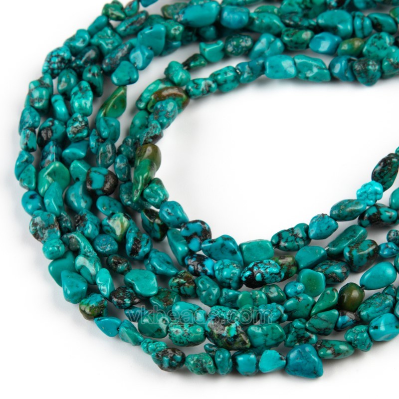 Natural Hubei Turquoise Through-drilled Nuggets Beads Strands, Approx 5-6mm, 38cm/strand