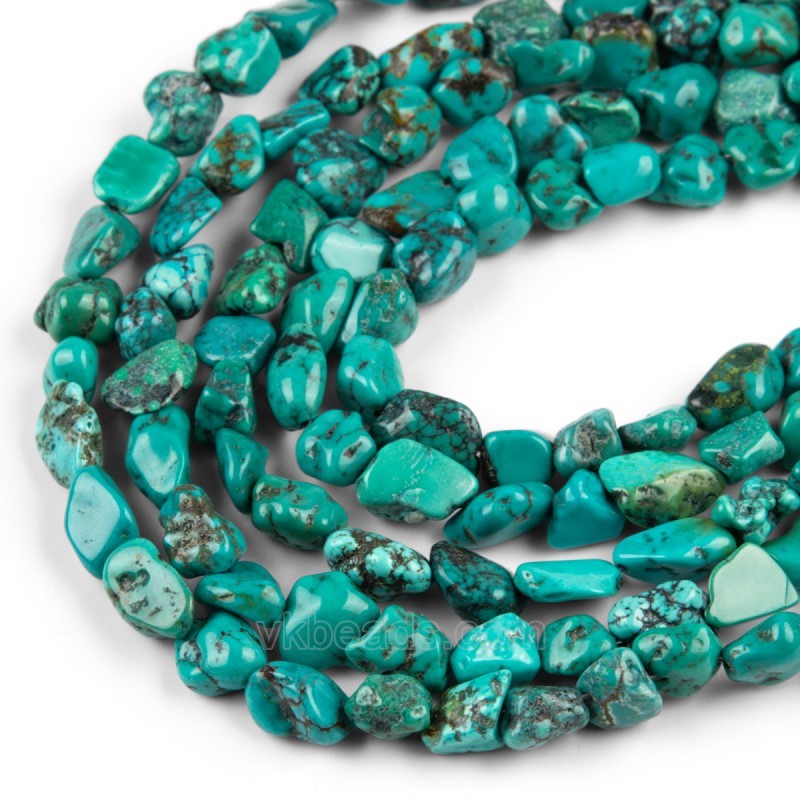 Natural Hubei Turquoise Through-drilled Nuggets Beads Strands, Approx 6-8mm, 38cm/strand