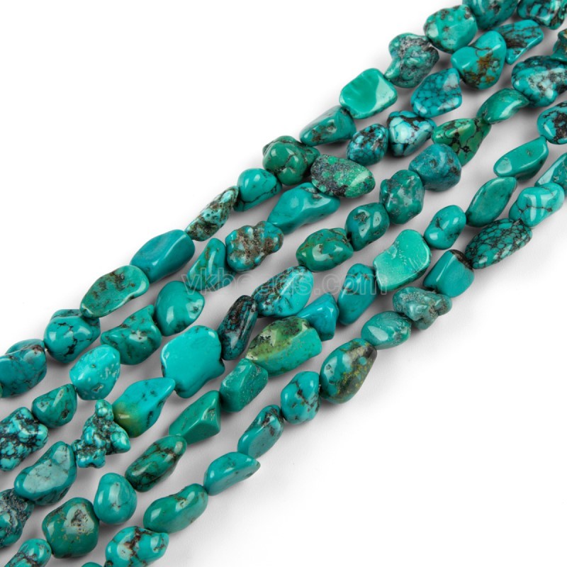 Natural Hubei Turquoise Through-drilled Nuggets Beads Strands, Approx 6-8mm, 38cm/strand
