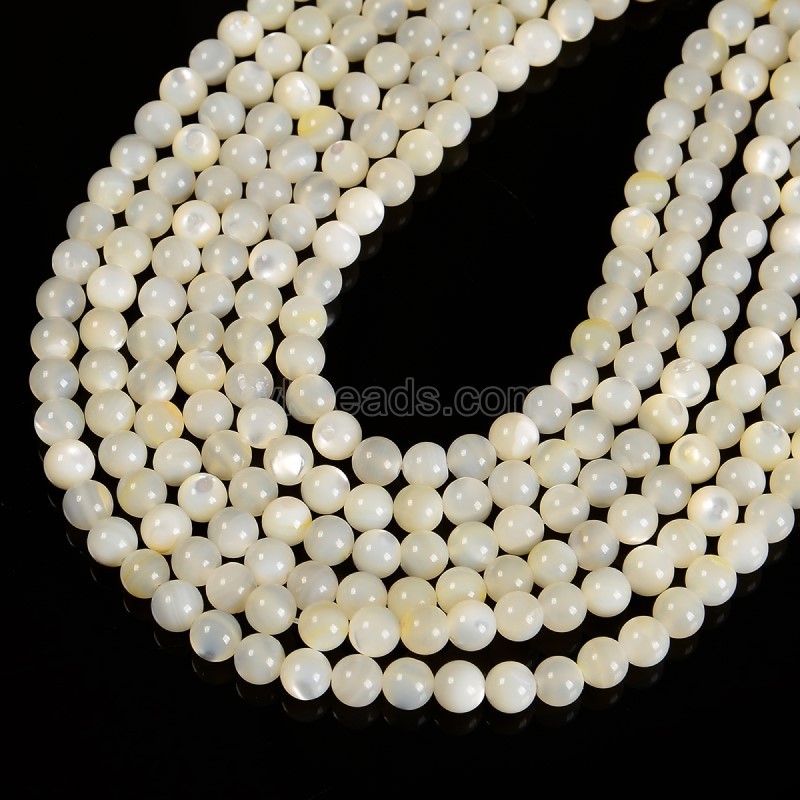 White Butterfly Shell Smooth Round Beads Strands, Approx 4-10mm, 38cm/strand