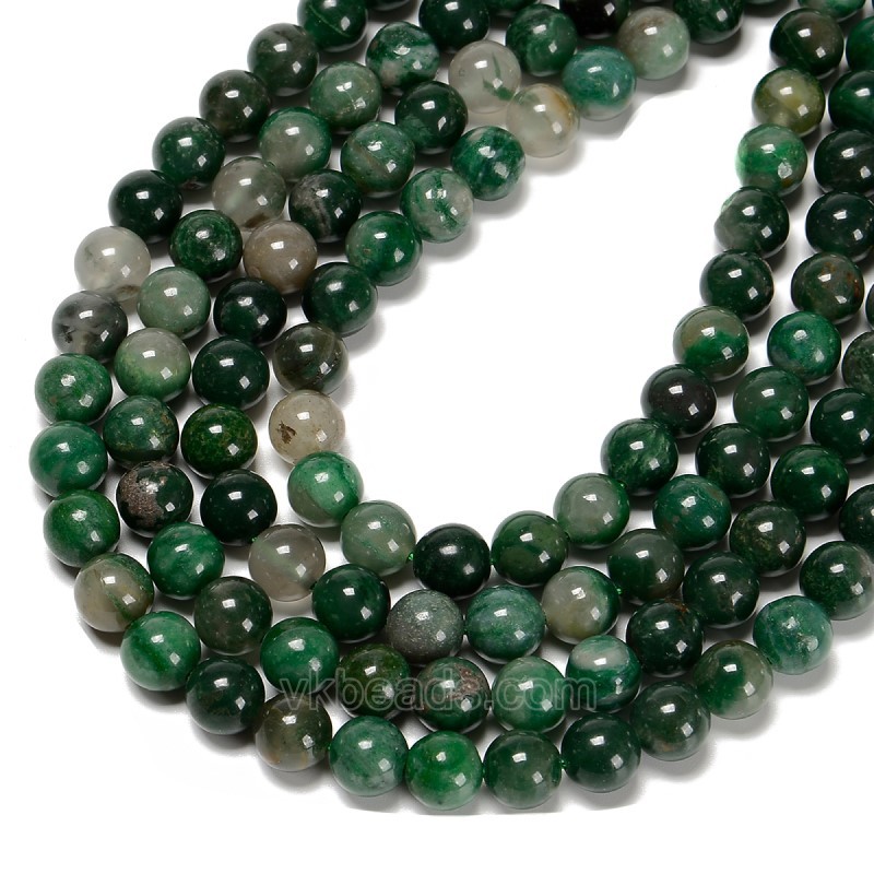 Natural Green Mica Smooth Round Beads Strands, Approx 6-10mm, 38cm/strand