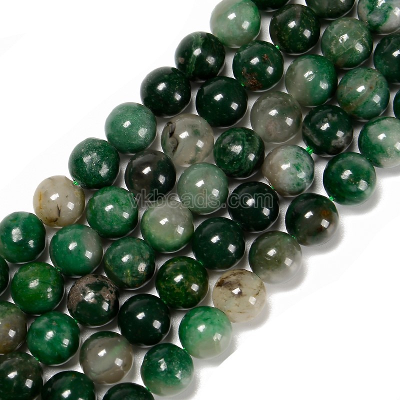 Natural Green Mica Smooth Round Beads Strands, Approx 6-10mm, 38cm/strand