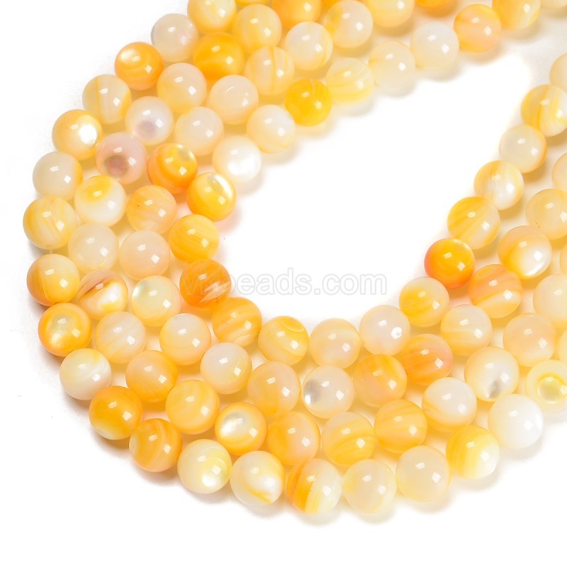 Yellow Butterfly Shell Smooth Round Beads Strands, Approx 4-10mm, 38cm/strand