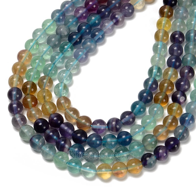 Gradient Fluorite Smooth Round Beads Strands, Approx 6-8mm, 38cm/strand