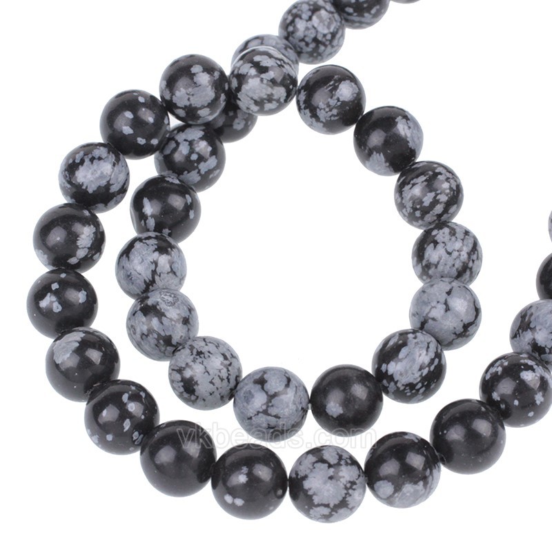 Snowflake Obsidian Smooth Round Beads Strands, Approx 4-12mm, 38cm/strand