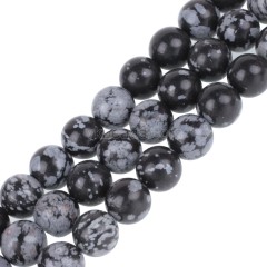 Snowflake Obsidian Smooth Round Beads Strands, Approx 4-12mm, 38cm/strand