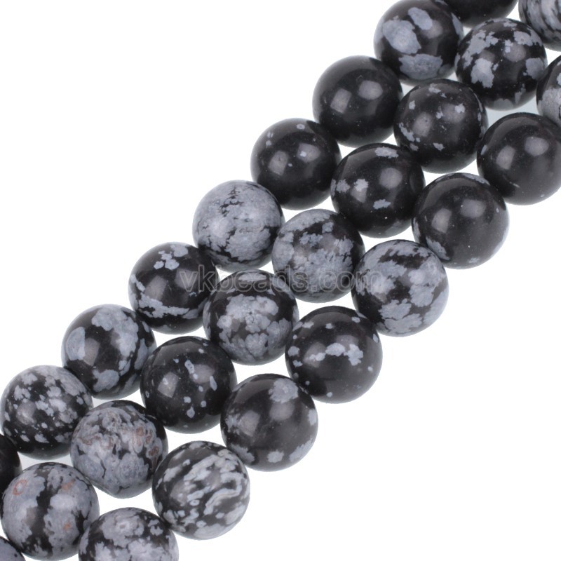 Snowflake Obsidian Smooth Round Beads Strands, Approx 4-12mm, 38cm/strand