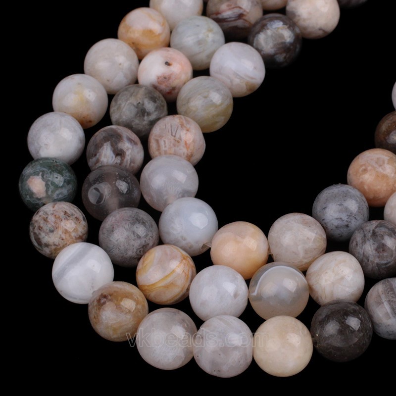 Bamboo Leaf Agate Smooth Round Beads Strands, Approx 4-12mm, 38cm/strand