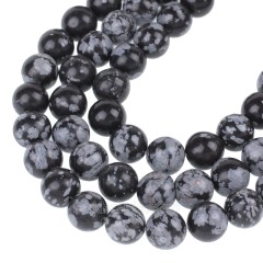 Snowflake Obsidian Smooth Round Beads Strands, Approx 4-12mm, 38cm/strand
