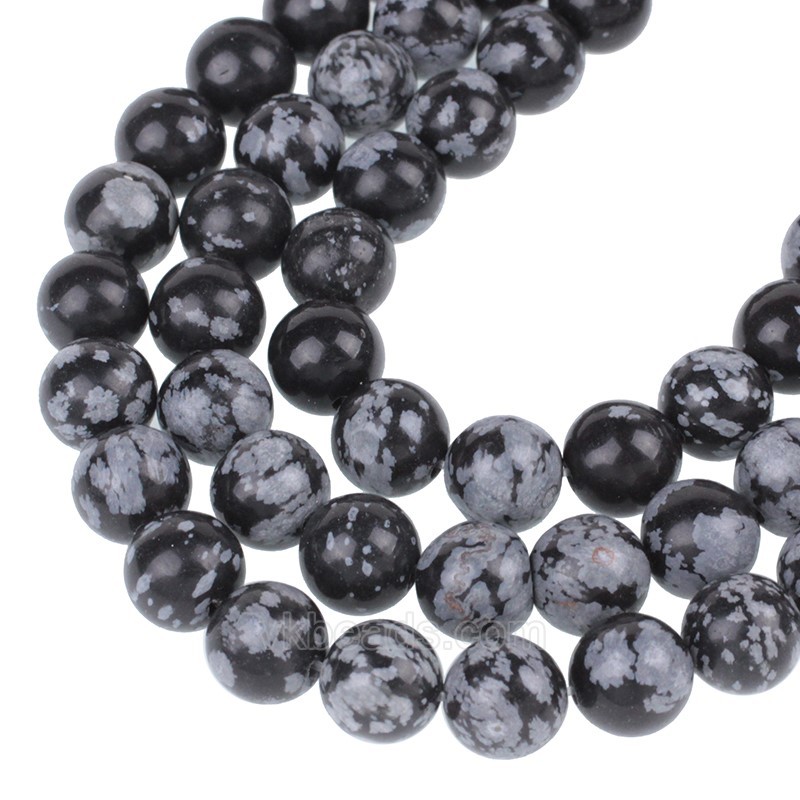 Snowflake Obsidian Smooth Round Beads Strands, Approx 4-12mm, 38cm/strand