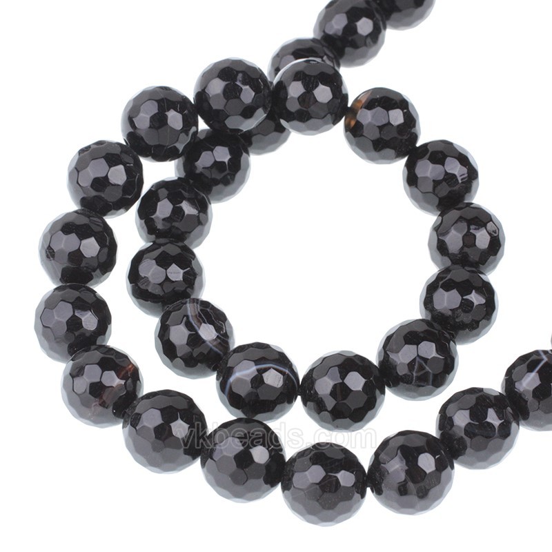 Black Lace/Banded Agate Faceted Round Beads Strands, 128 Facets, Approx 4-12mm, 38cm/strand