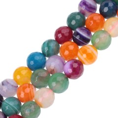 Multicolor Lace/Banded Agate Faceted Round Beads Strands, 128 Facets, Approx 6-14mm, 38cm/strand