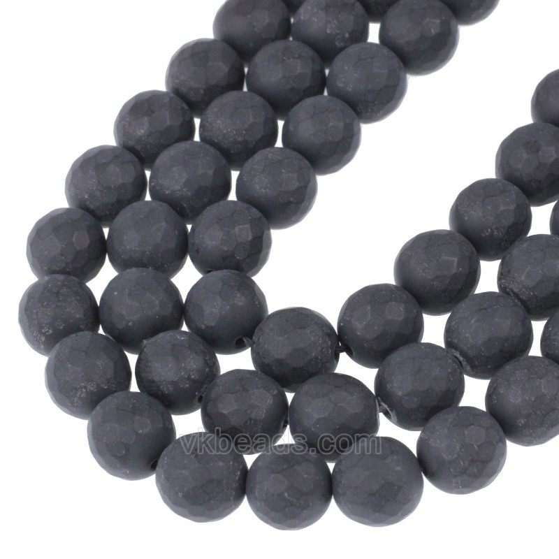 Black Agate Matte Faceted Round Beads Strands, 128 Facets, Approx 4-14mm, 38cm/strand