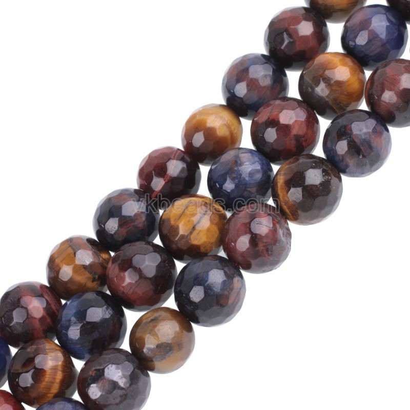 A Grade Multicolor Tiger Eye Faceted Round Beads Strands, 128 Facets, Approx 4-14mm, 38cm/strand