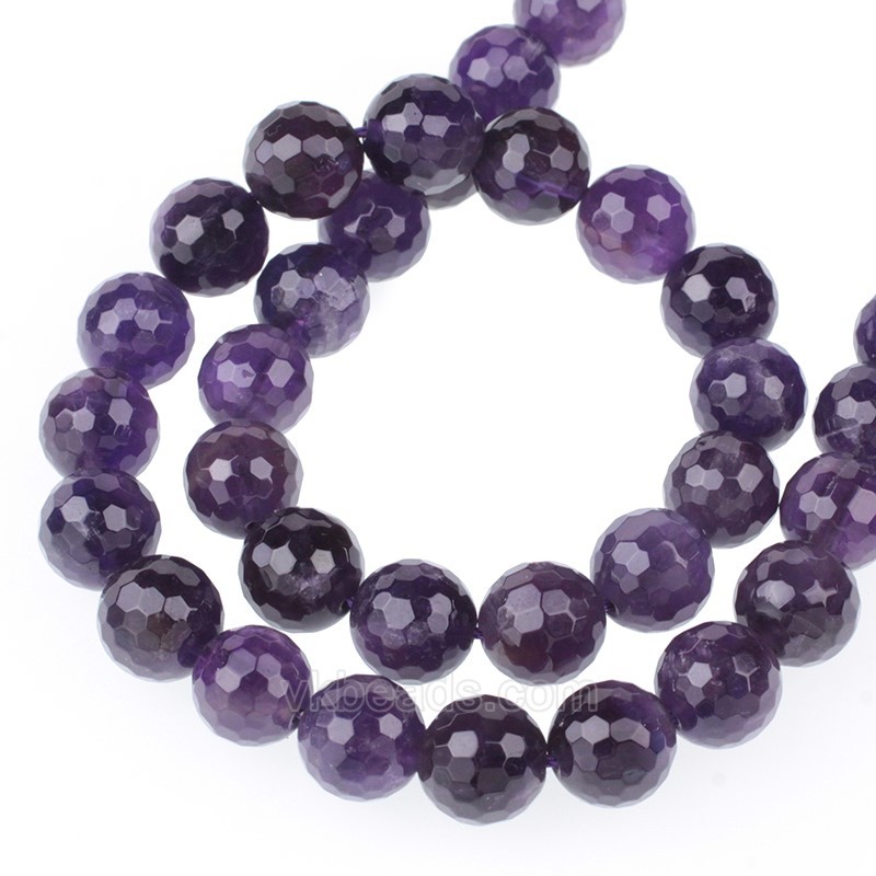Amethyst Faceted Round Beads Strands, 128 Facets, Approx 4-14mm, 38cm/strand