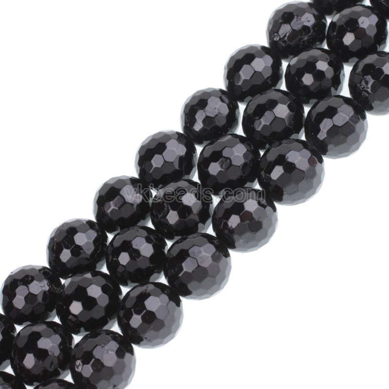 Black Tourmaline Faceted Round Beads Strands, 128 Facets, Approx 4-12mm, 38cm/strand