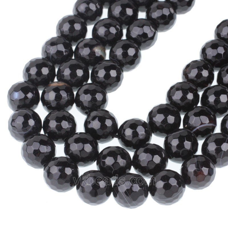 Black Lace/Banded Agate Faceted Round Beads Strands, 128 Facets, Approx 4-12mm, 38cm/strand