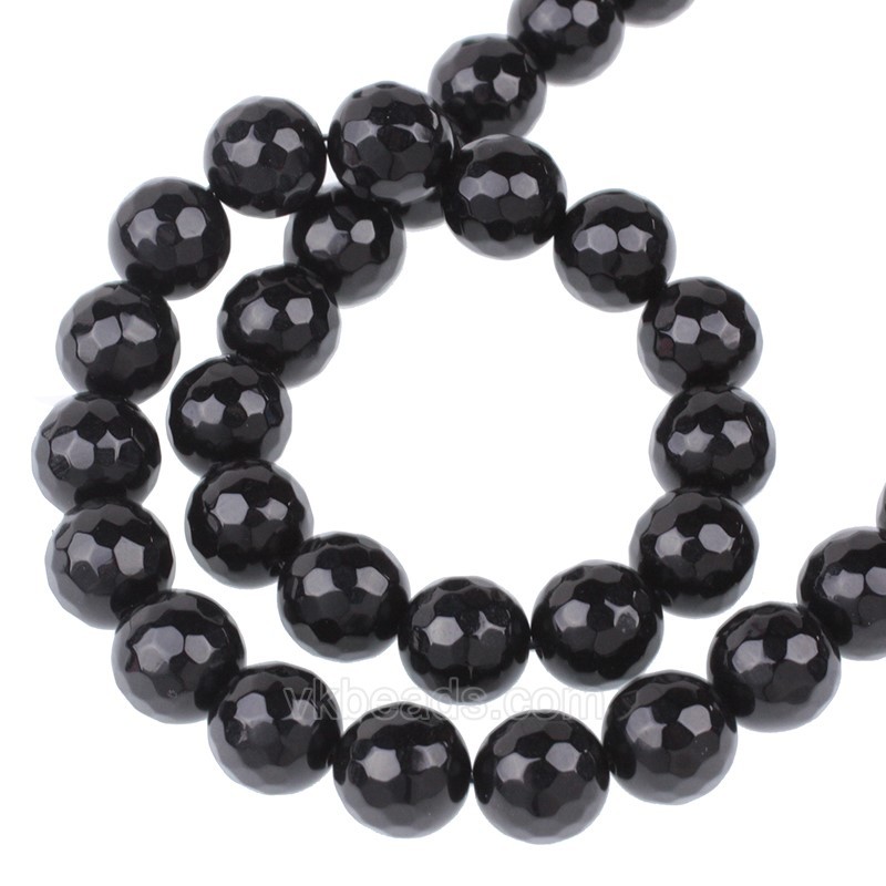 Black Agate Faceted Round Beads Strands, 128 Facets, Approx 6-20mm, 38cm/strand