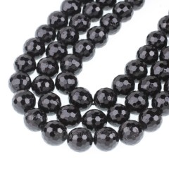 Black Tourmaline Faceted Round Beads Strands, 128 Facets, Approx 4-12mm, 38cm/strand